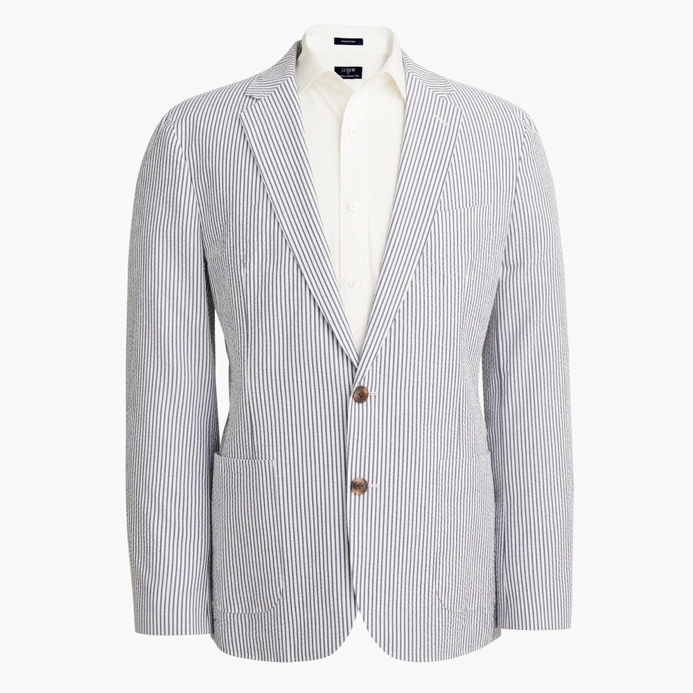 J Crew Thompson Blazer Seersucker Men 40R Blue White Striped Preppy $398 NWT